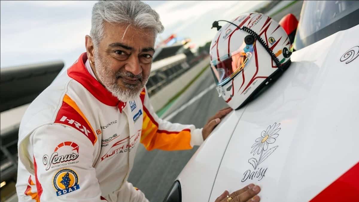 Ajith Kumar daisy flower on race car
