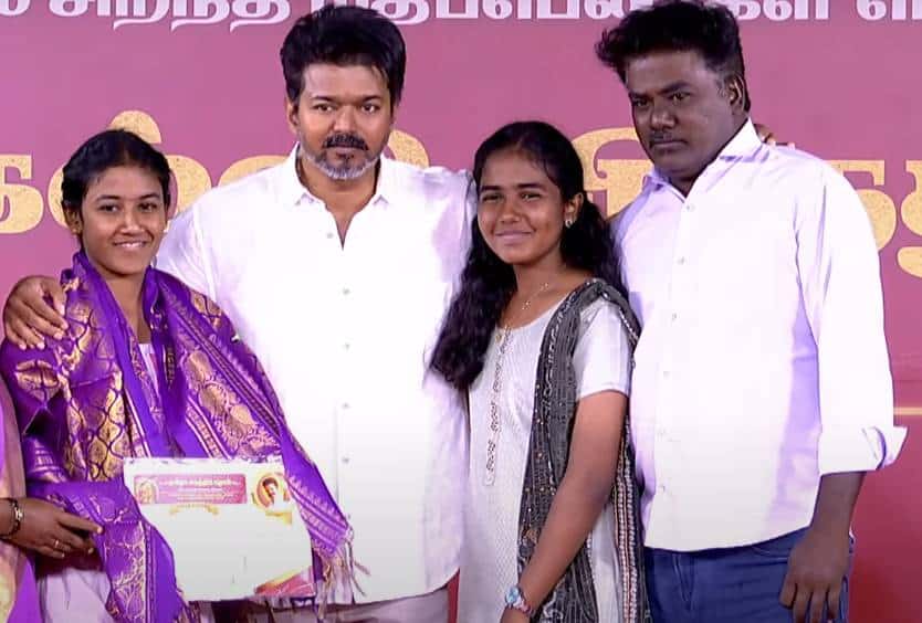 tvk vijay issue certificate to students who scored good marks in public exam second session in going on