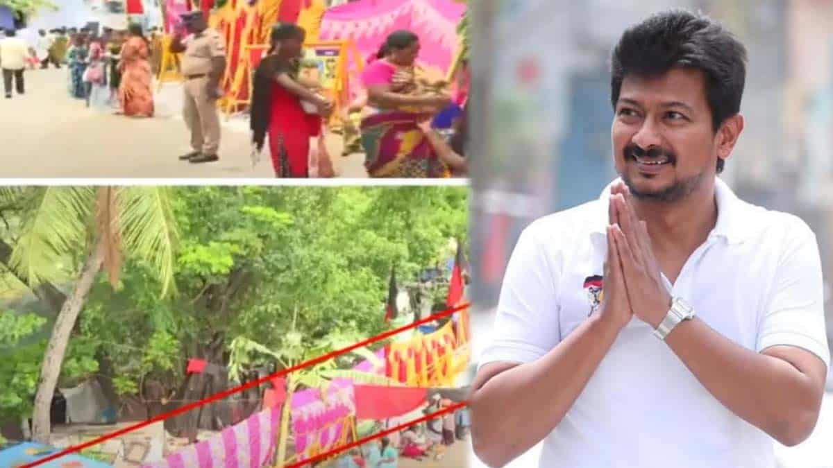 உதயநிதி வருகை.. குடிசை பகுதிகள் திரைச் சீலைகளால் மூடப்பட்டதால் சர்ச்சை!